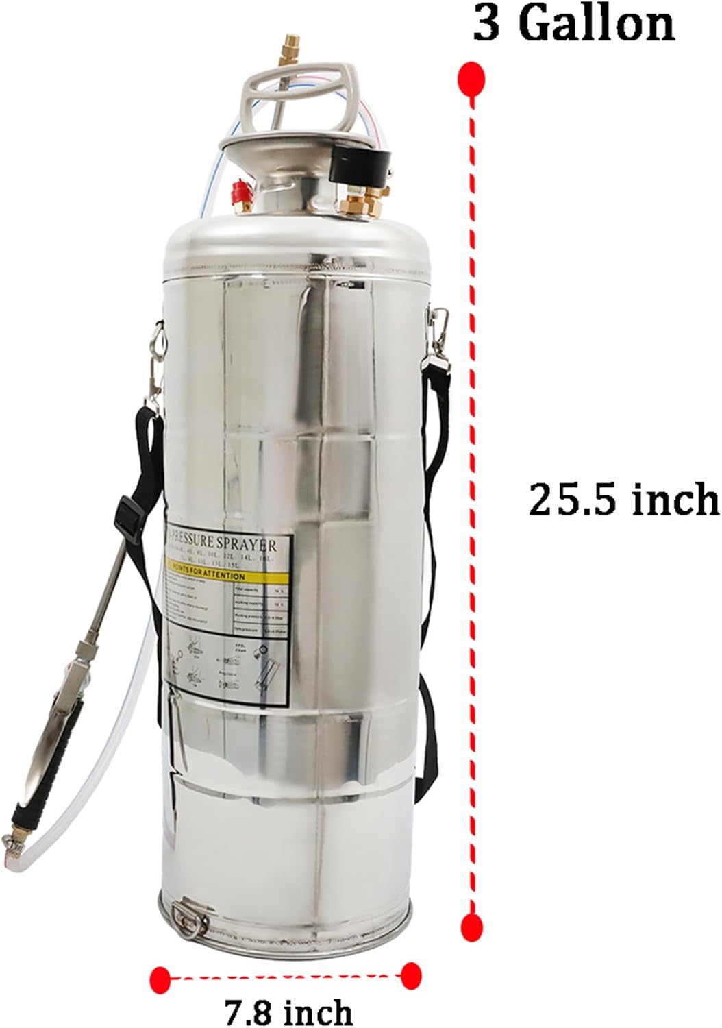 Heavy Duty Stainless Steel Sprayer, 3 Gallon Pump Sprayer, 12L Stainless Hand Pump Sprayer for Lawn, Garden Watering