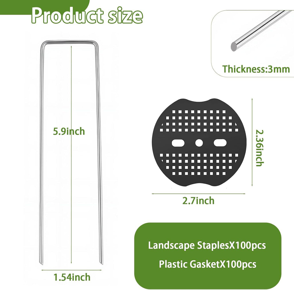 200PCS Garden Stakes Staples 6 inch Landscape Fabric Pins Lawn 100Pcs U Shaped Galvanized Staples Ground Stakes
