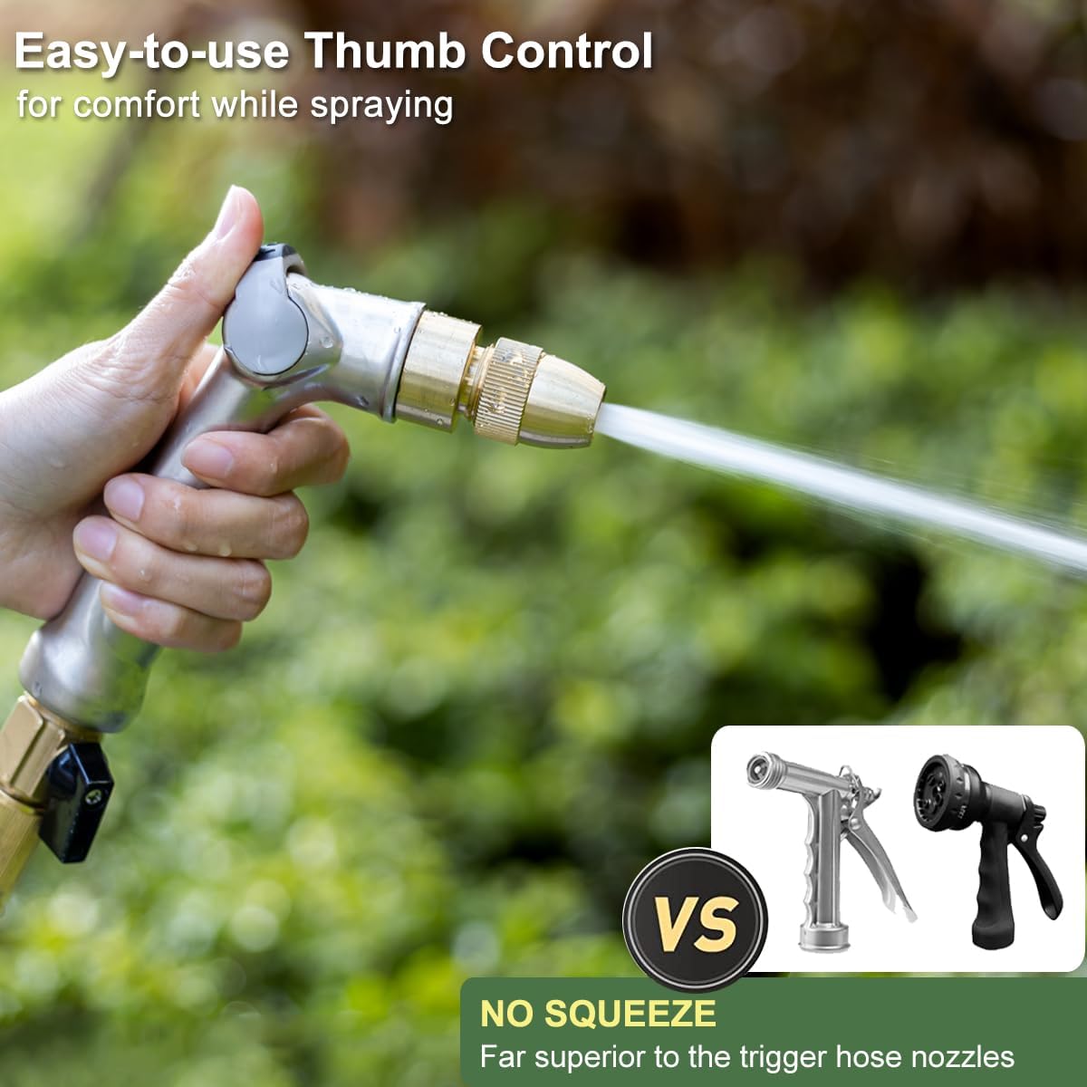 FANHAO 100% Metal Thumb Control Adjustable Hose Nozzle, High Pressure | Zinc Alloy Rustproof Garden Hose Sprayer Heavy
