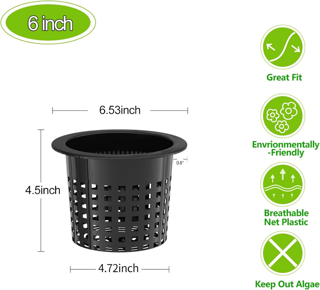 6 Inch Net Cups (12 Pack), Net Pots for Hydroponics, Orchids Mesh Baskets Pots Heavy Duty Hydroponics Supplies with
