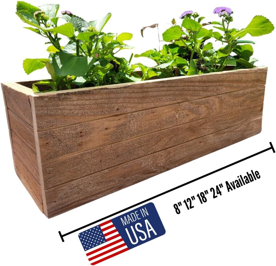 Handmade Rustic Cedar Herb Window Planter Box – Wooden Window & Railing Planter for Indoor or Outdoor Use, Made in USA