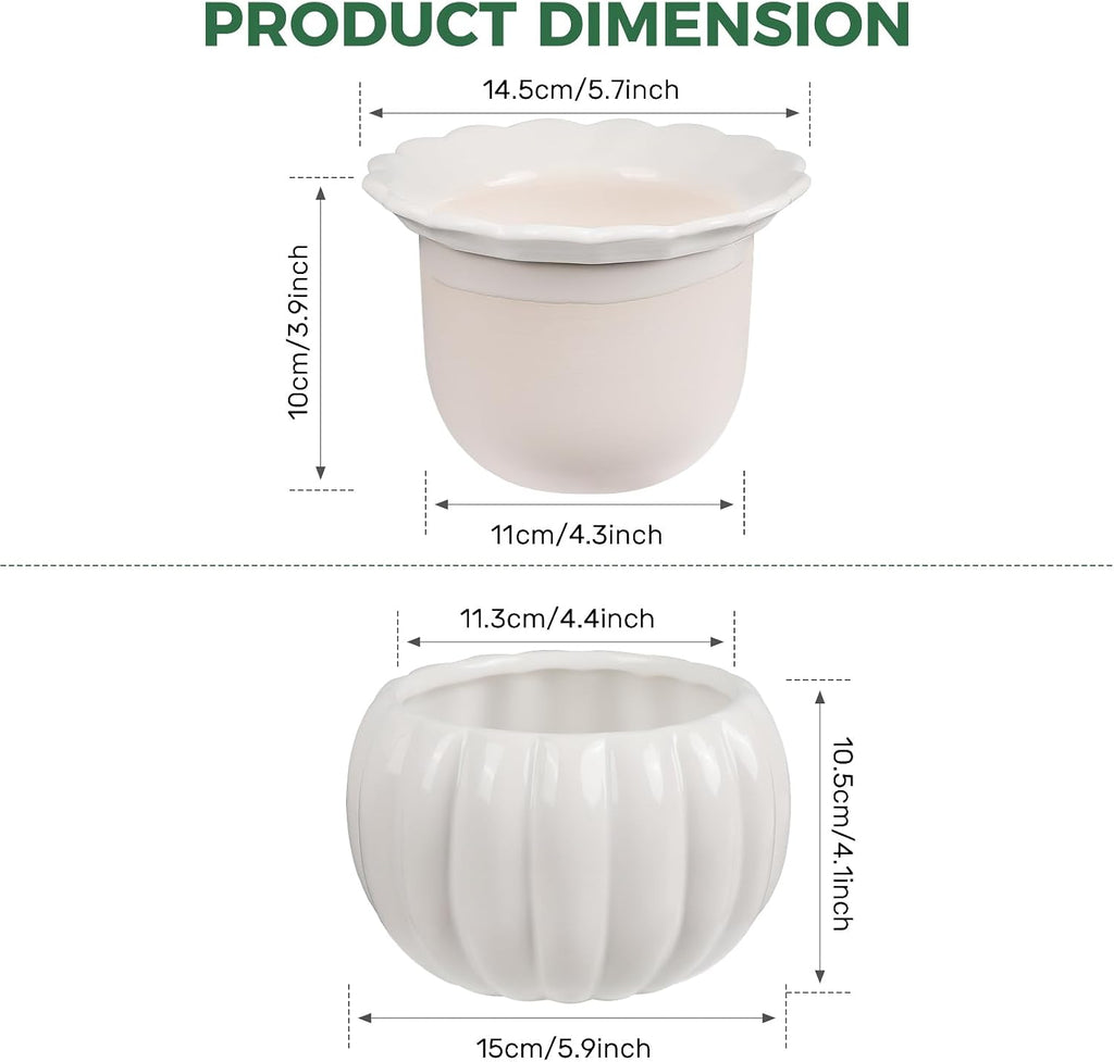 BUYMAX 6 Inch Self Watering Ceramic African Violet Pot Indoor Plant Pot | Pumpkin Style Design | Automatic Water