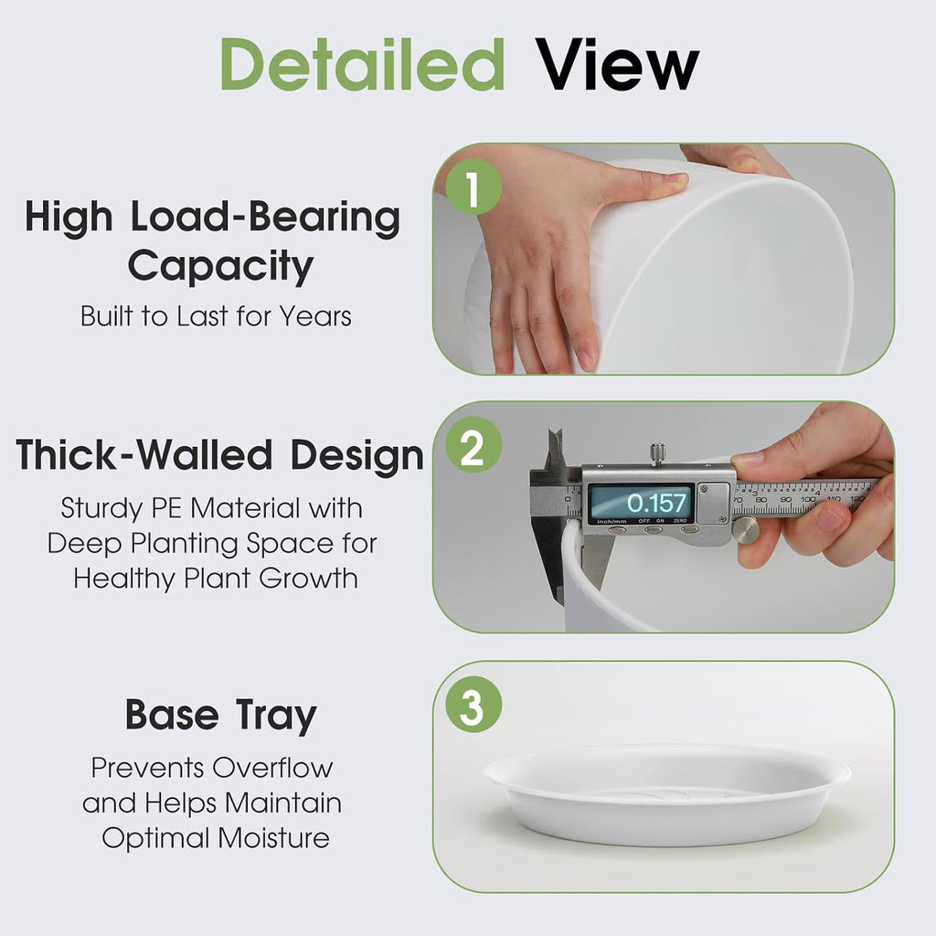 Plant Pots 10/9/8/7.5/7 Inch Plant Pots, Set of 5 Plastic Planters with Drainage Holes and Saucers,Plastic Flower