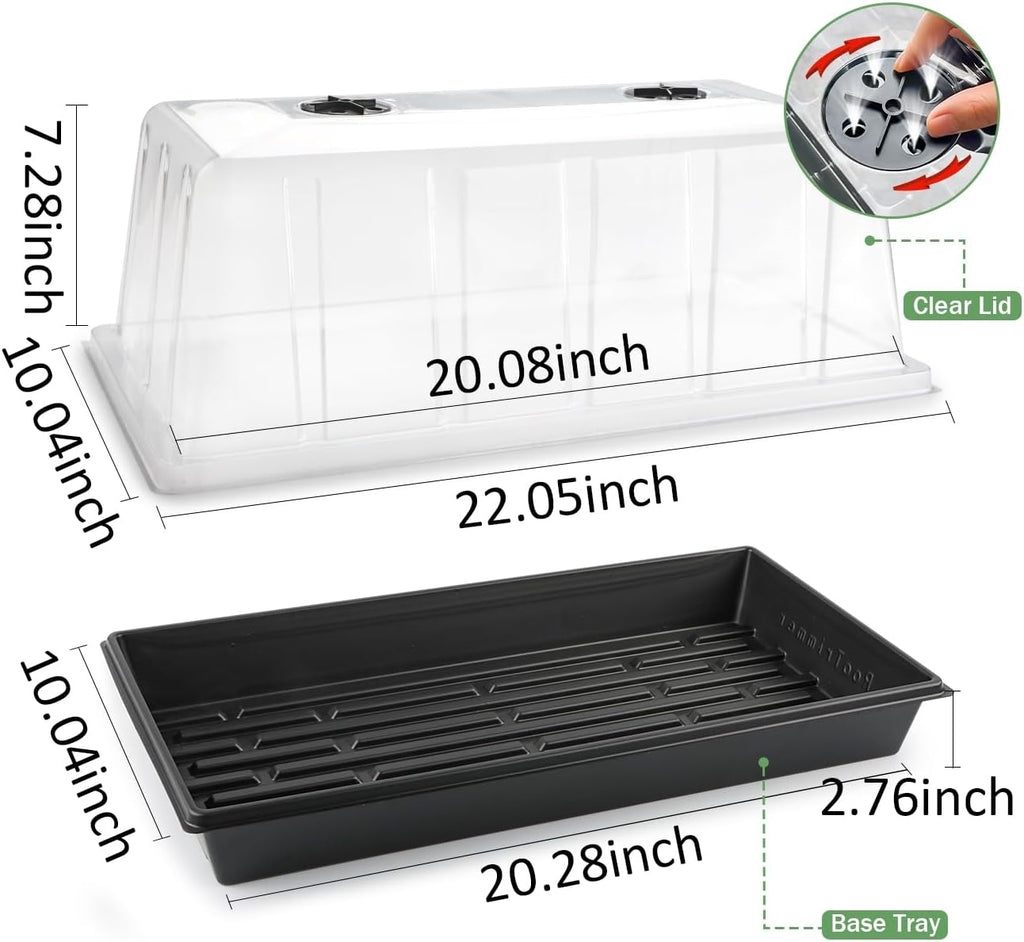 1020 Seed Starting Trays with Tall 7.3" Humidity Dome, No Hole, 5-Pack | Heavy Duty Plant Tray with High Lid for Taller