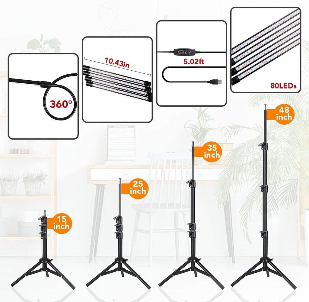 GHodec Grow Light Free Standing, 5500K Full Spectrum Gooseneck LED Lamp | Floor Plant Light for Indoor Plants Growing,5