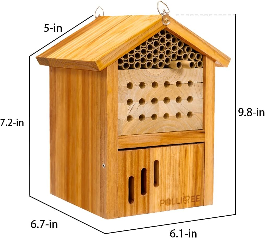 Mason Bee House -Wax Coated Mason House for The Garden,Natural Handmade Wooden Mason Home, Attracts Peaceful Bee