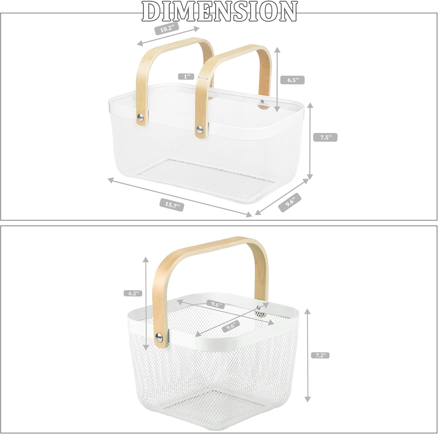 Coloful Metal Mesh Wire Basket with Foldable Wooden Handle,Bin Garden Fruit Vegetable Storage Hanging Harvest Holder