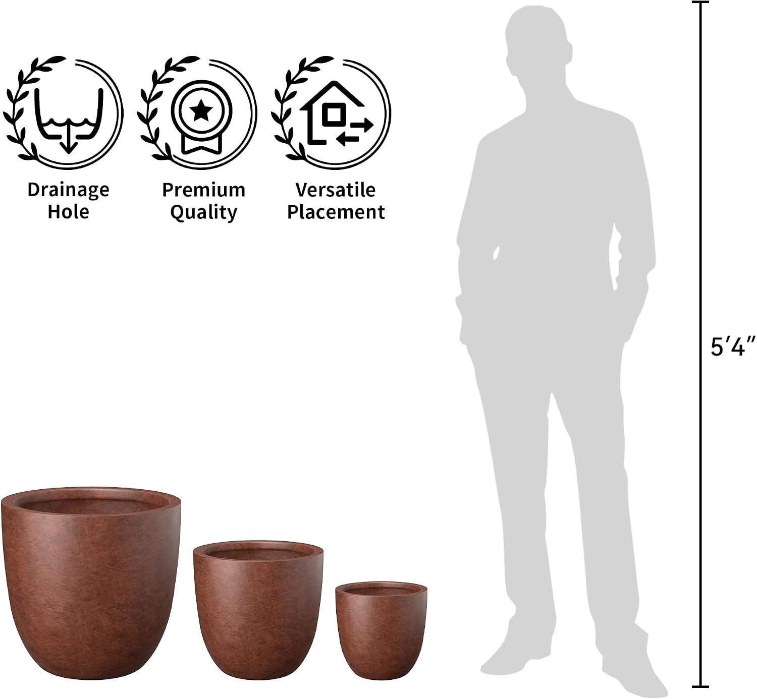 Kante Large Round Bowl Rusty Concrete Planter 18" Dia, Outdoor | Rubber Plug for Indoor, Drainage for Garden