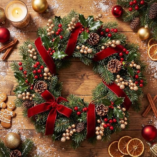 Tatuo 360 Pcs Glossy Gold Holly Berries, 60 Stems Winter Table Decor