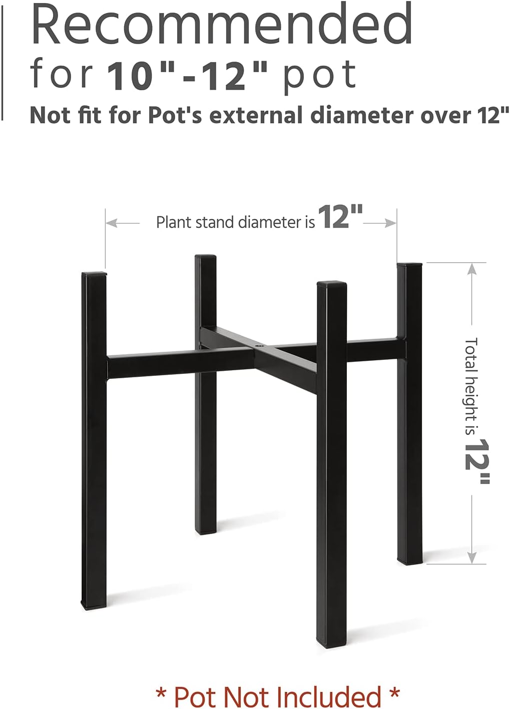 Mkono Plant Stand Indoor, Tall Metal Flower Pot Holder, Fit12” Pot Black | Modern Style, Non-slip Foot Pads, Stable