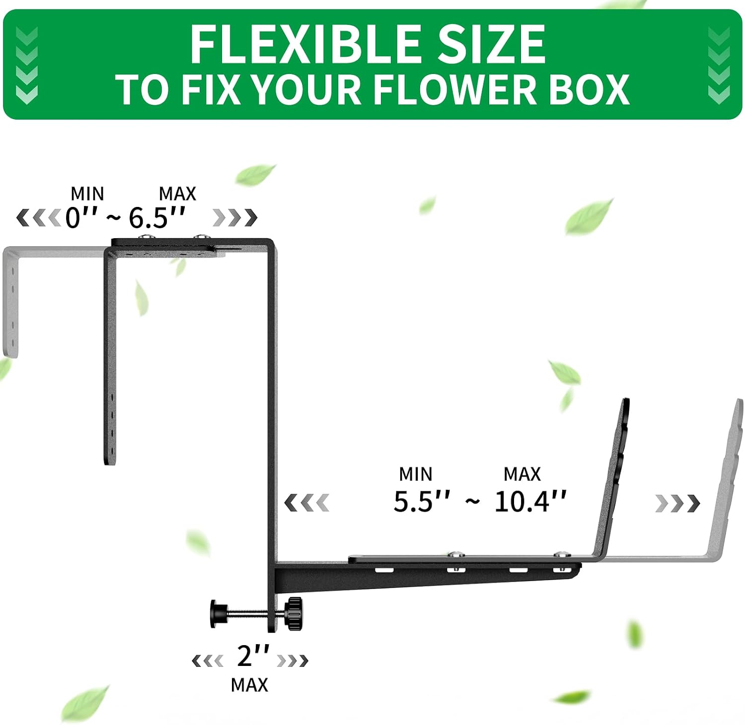 Window Box Brackets, Adjustable Planter Box Brackets, Heavy Duty Iron Flower Box Bracket for Deck Railing with Upgraded