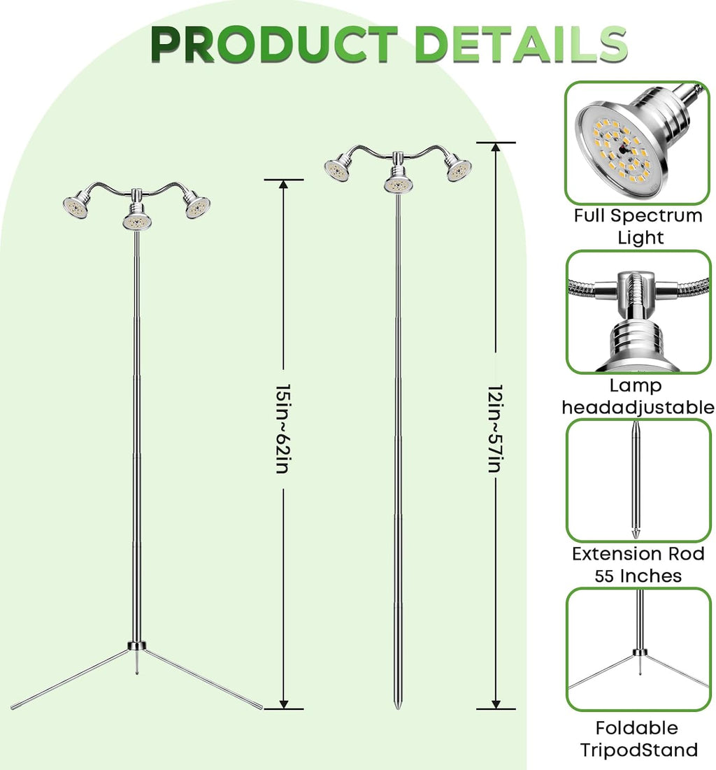Full Spectrum Grow Lights for Indoor Plants 15-62 Inches Height Adjustable Aluminum Alloy Plant Growing Lamps with