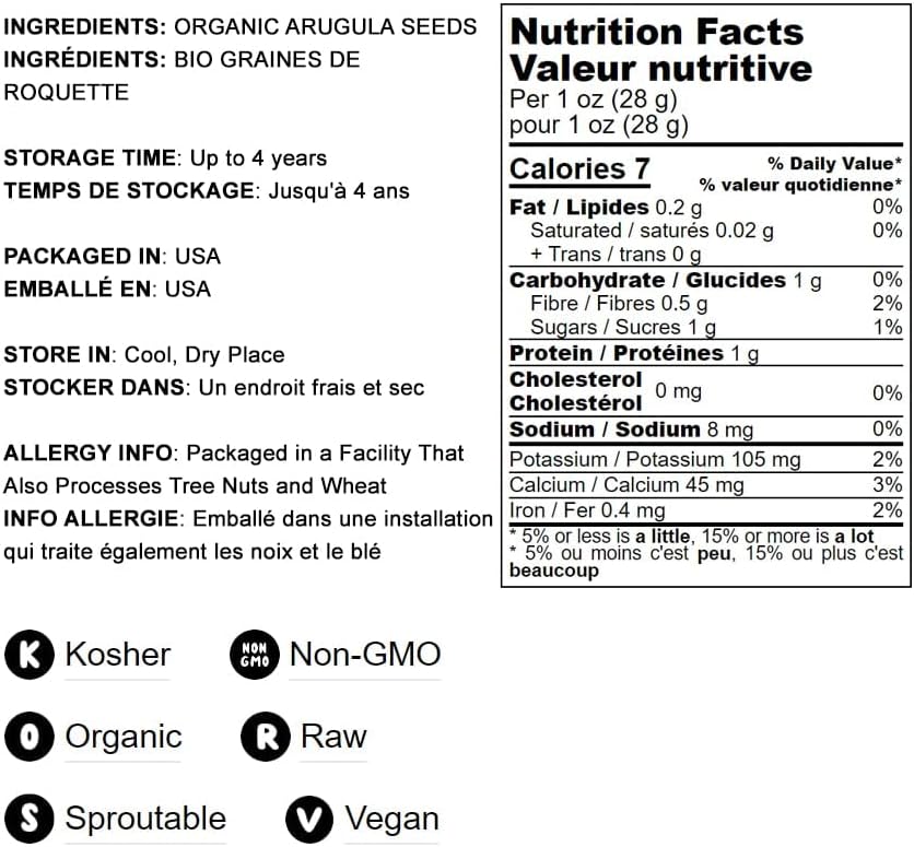 Food to Live Organic Arugula Sprouting Seeds, 2 Pounds – Non-GMO, Kosher, Great for Sprouting and Planting, High