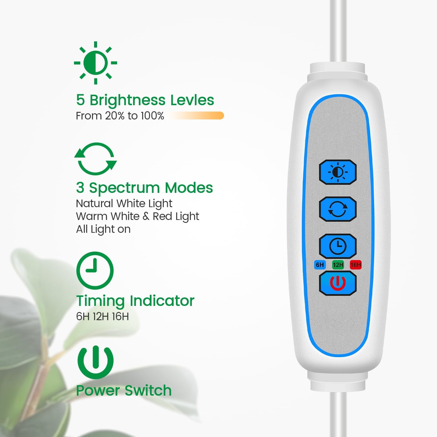 6000K Grow Light with Gooseneck, for Large Plants, 2Pack | Full Spectrum Plant Lights for Indoor Plants, 3 Colors