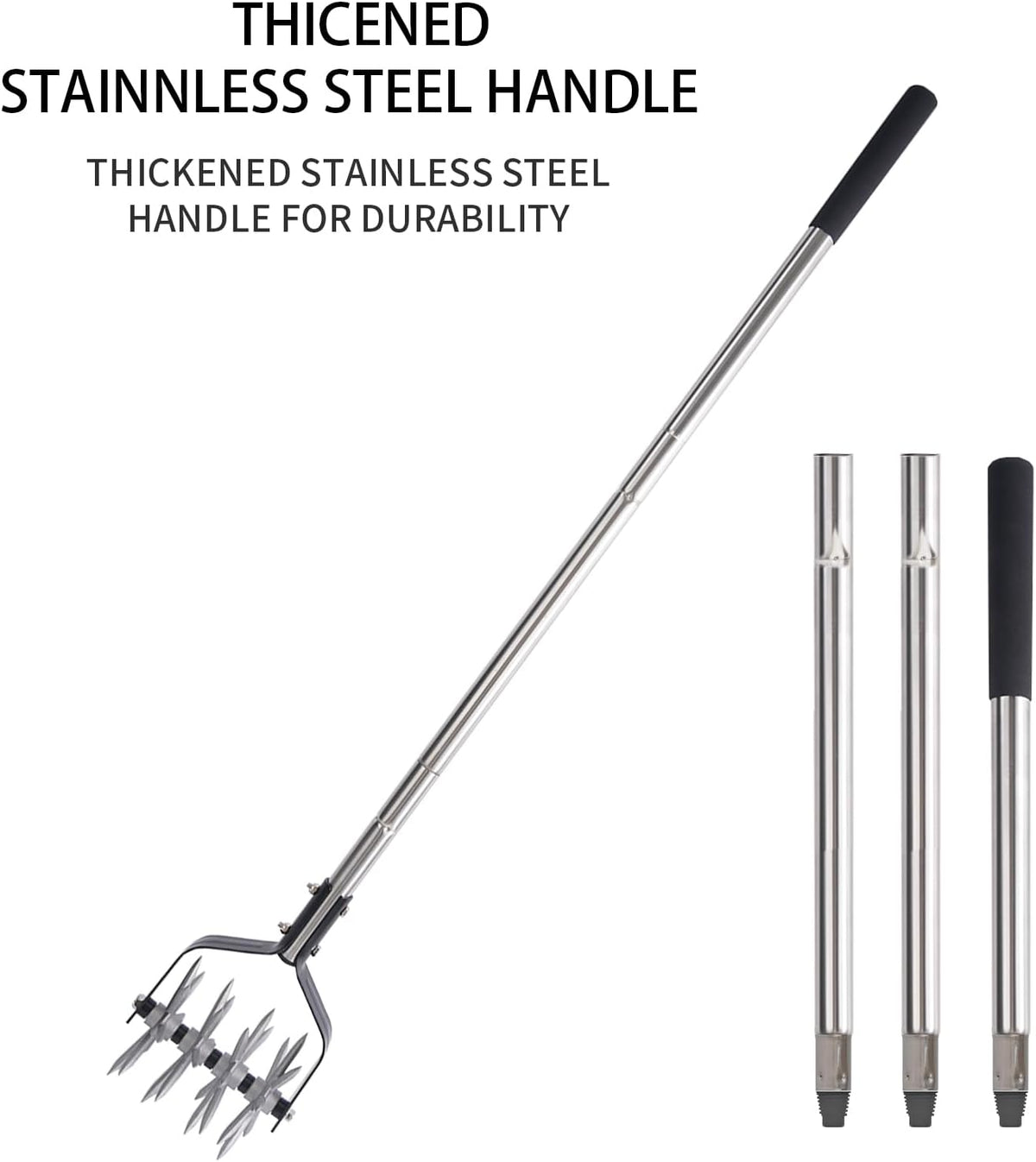 BARAYSTUS Rotary Cultivator Garden Tool, Adjustable Hand Tiller 29.7-57in | Long handle steel cultivator, for aerating