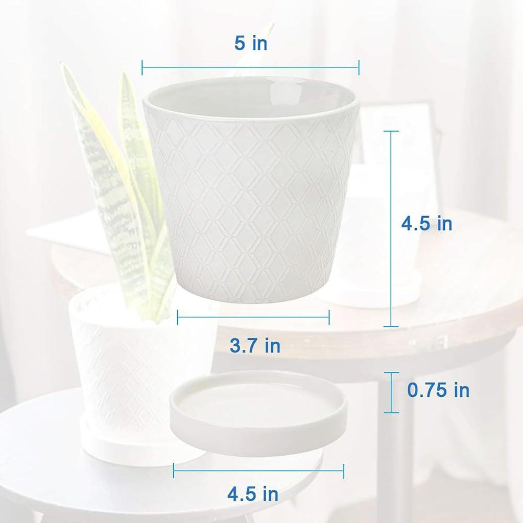 BUYMAX 5in Ceramic Flower Pots Set of 4 Plant Pot with Drainage Hole | 4 Unique Pattern Designs | Fits Most Indoor