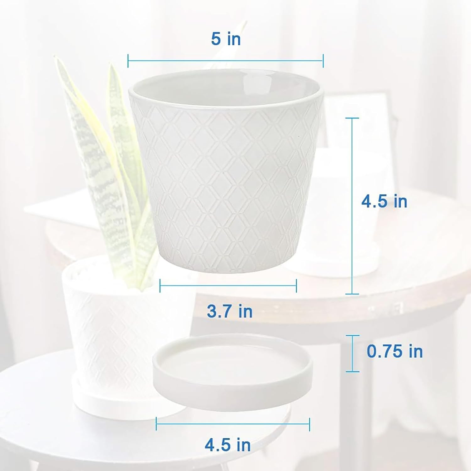 BUYMAX 5in Ceramic Flower Pots Set of 4 Plant Pot with Drainage Hole | 4 Unique Pattern Designs | Fits Most Indoor