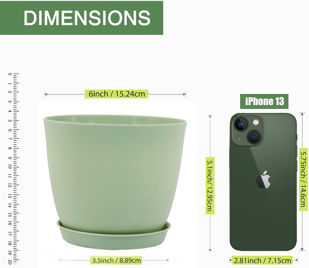 SwinDuck 6 Inch Plant Pots, 12 Pack Plastic Planters Modern Flower Pot with Drainage Holes and Saucers for All House