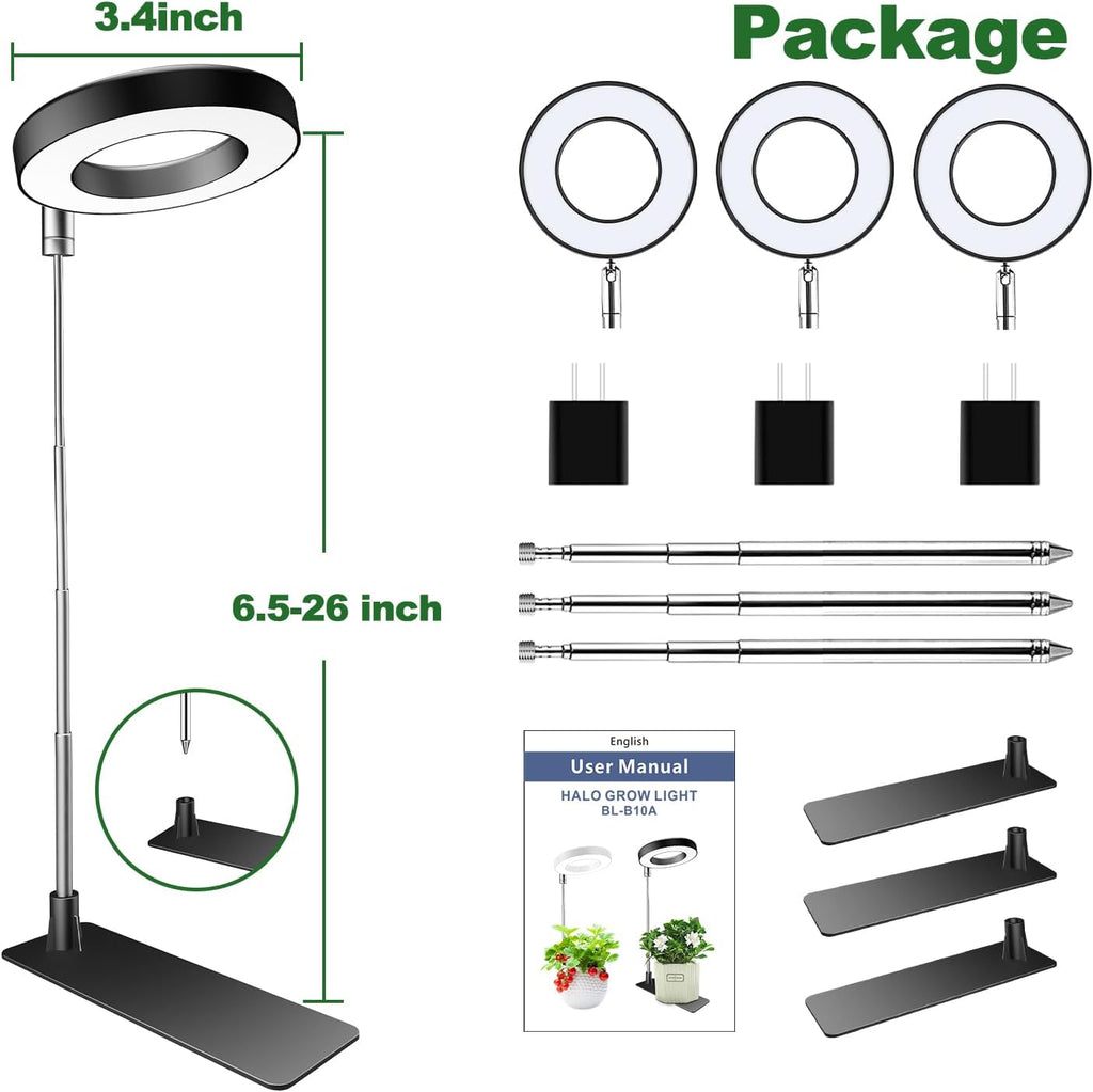Aokrean Grow Lights for Indoor Plants, Full Spectrum Plant Light with Base | 48 LEDs Halo Grow Lamp for Small Plants