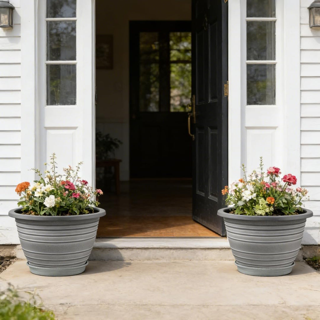 KPUVX 3 Pack 12 Inch Pots for Plants,Plastic Flower Pots Outdoor Indoor | Large Plant Pots with Drainage &