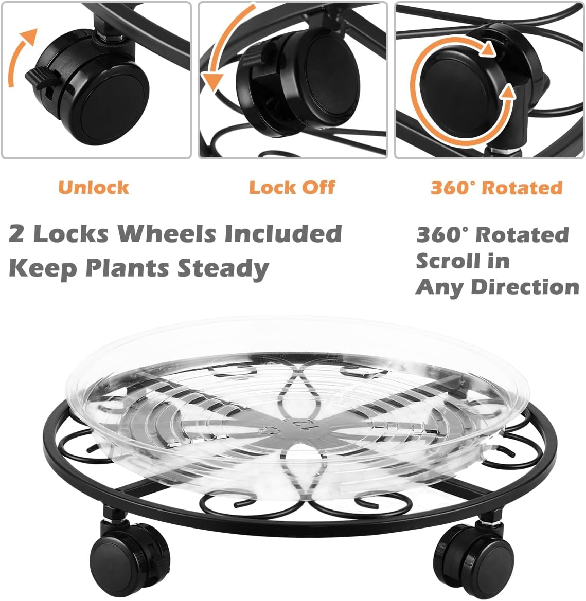 5 Pack Plant Caddy with Wheels Heavy Duty 12 Inches Metal Plant Stand on Wheels Plant dolly Rolling Plant Stand Plant