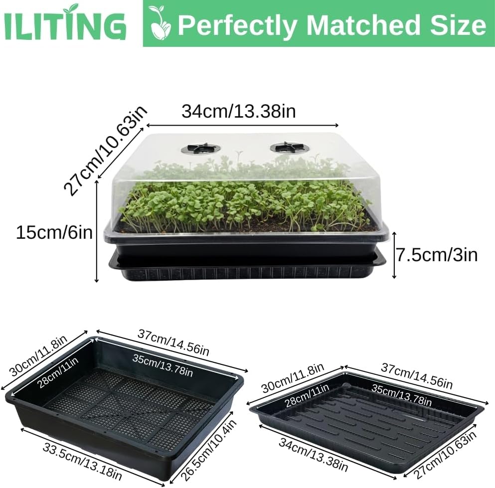 Soil Blocking Trays 5-Set 15x12inch Mesh Trays Flat Plant Tray with Humidity Domes, Nursery Supply for Microgreen, Seed