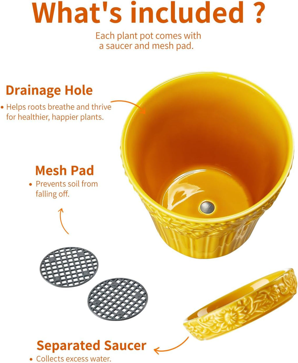 Metahom Ceramic Plant Pots, 5.8 Inch Flower Pots for Indoor Plants, Planters with Drainage Hole & Saucer, Garden