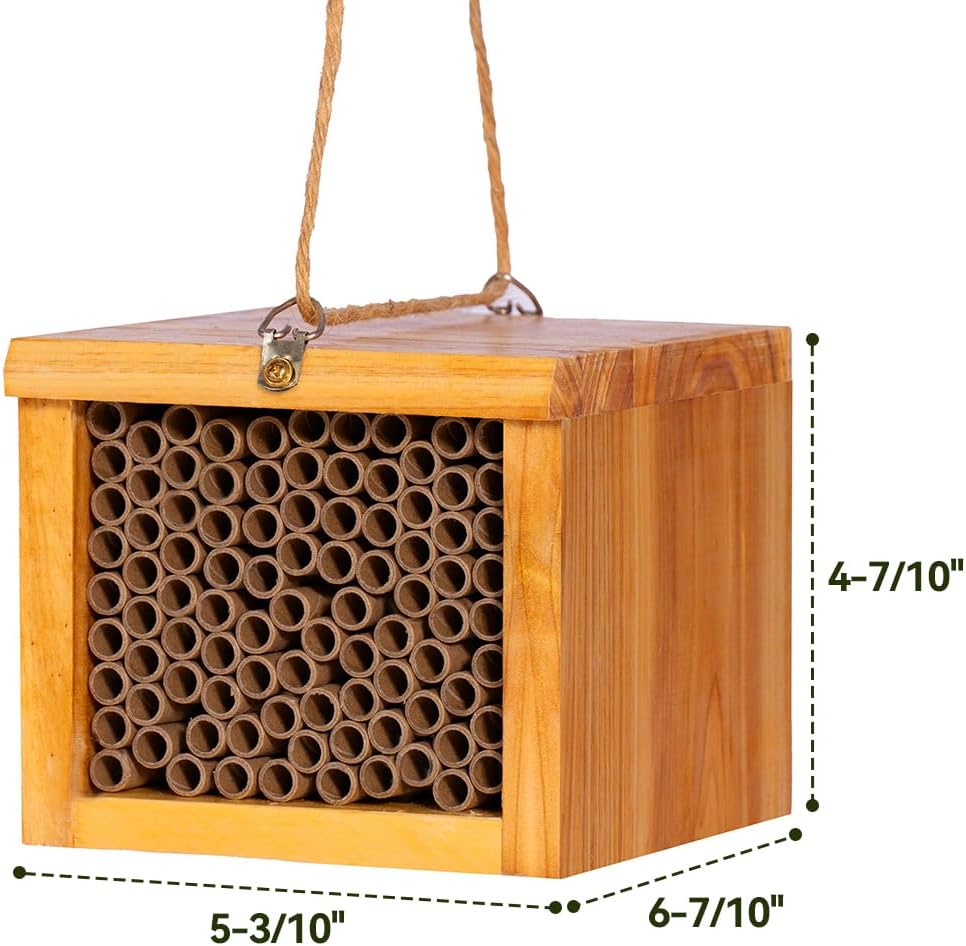 Mason Bee House - Wax Coated Bee Hotel for the Garden, Natural Handmade Wooden bee Home, Mason Bee Home for Outdoors