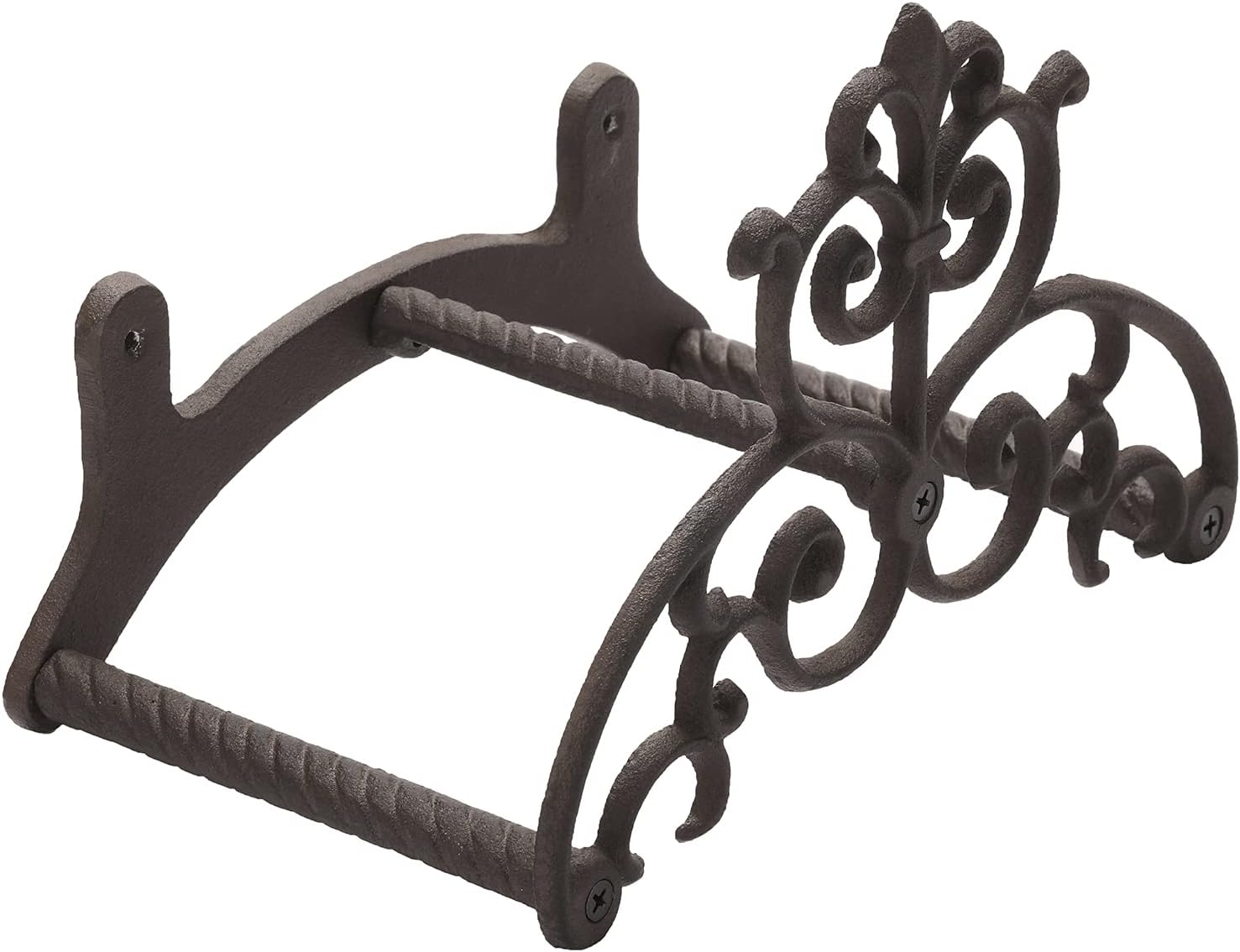 MyGift Brown Heavy Duty Cast Iron Outdoor Garden Water Hose Hanger | Wall Mounted Hose Reel with Vintage Scrollwork