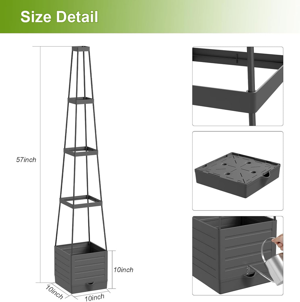 2 Pack Raised Garden Bed Tomato Planter with Trellis, 57" Tomato Cage Plant Support Planters, Self-Watering Planter for