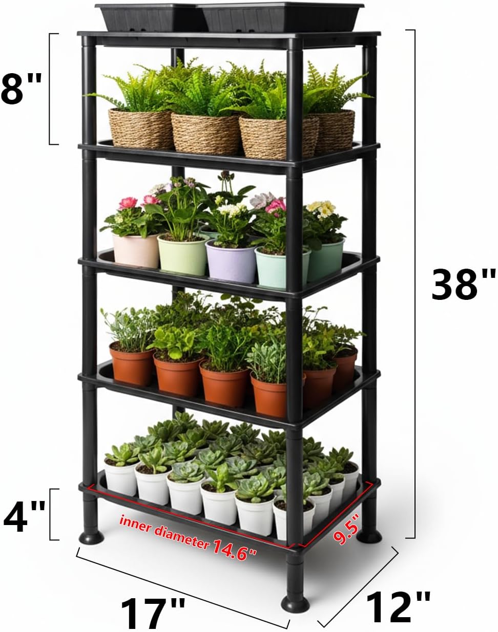 RooTrimmer 5-Tier Seed Starter Trays, Plant Stand, with Bottom-Watering Design– Reinforced Thickened Shelf for Small