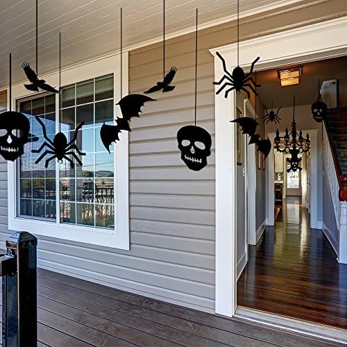 KUUQA Halloween Hanging Decorations Ceiling Decoration of Chandelier Bat Crow Spider Skull for Haunted House Decoration, Set of 20