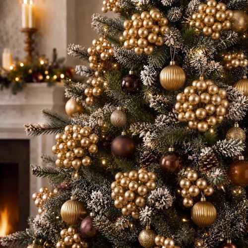 Thiccywoov 12 Pack Artificial Gold Berry Cluster Picks for Christmas Tree