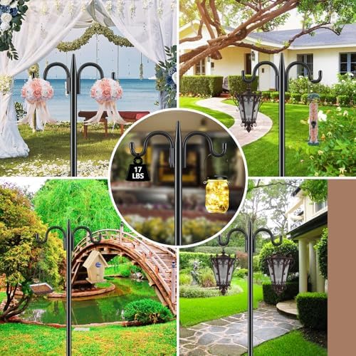 Gtongoko 92 Inch Double Hook Bird Feeder Pole with 19 Inch Squirrel Baffle