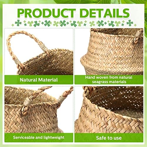 Qunclay 4 Pcs Woven Seagrass Baskets Belly Basket, M,18.46''dx8.66''h