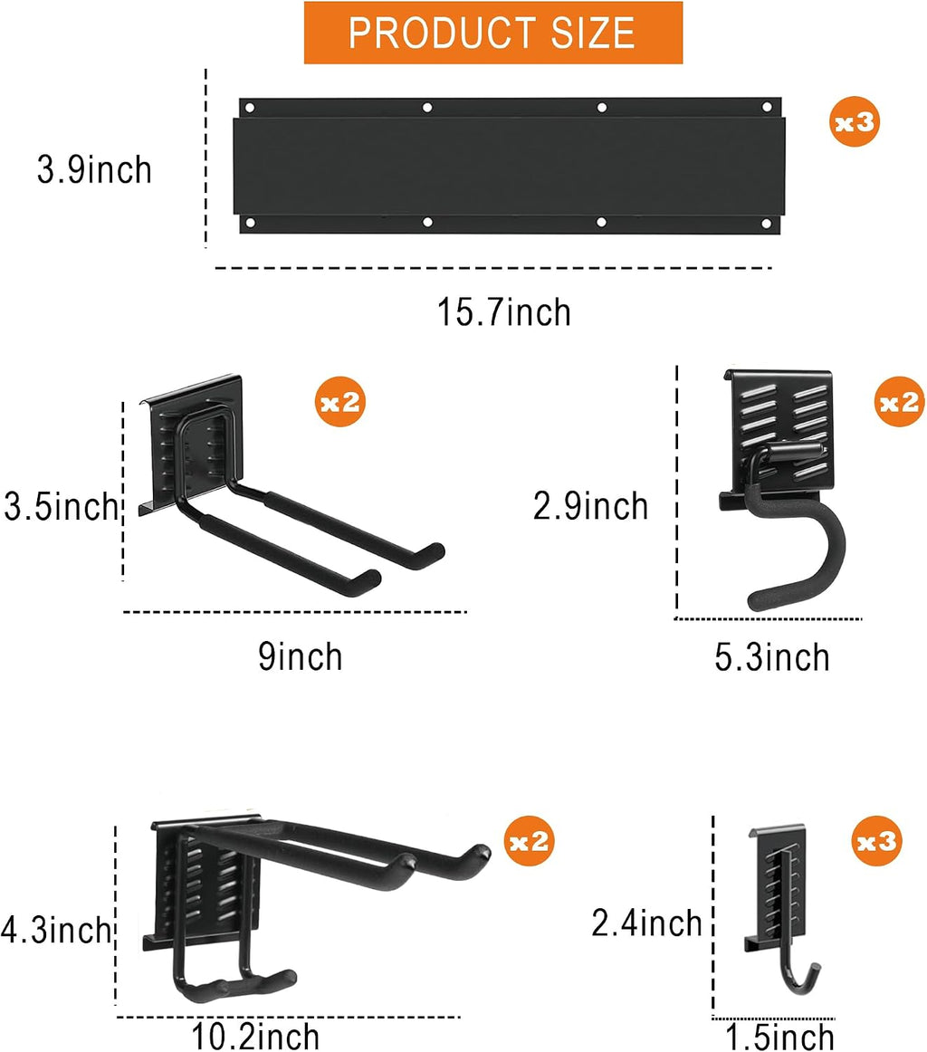 Heavy Duty Tool Hooks Set - Wall Mount Garage Tool Organizer, Multipurpose Metal Storage Hanger for Garden Tools Broom