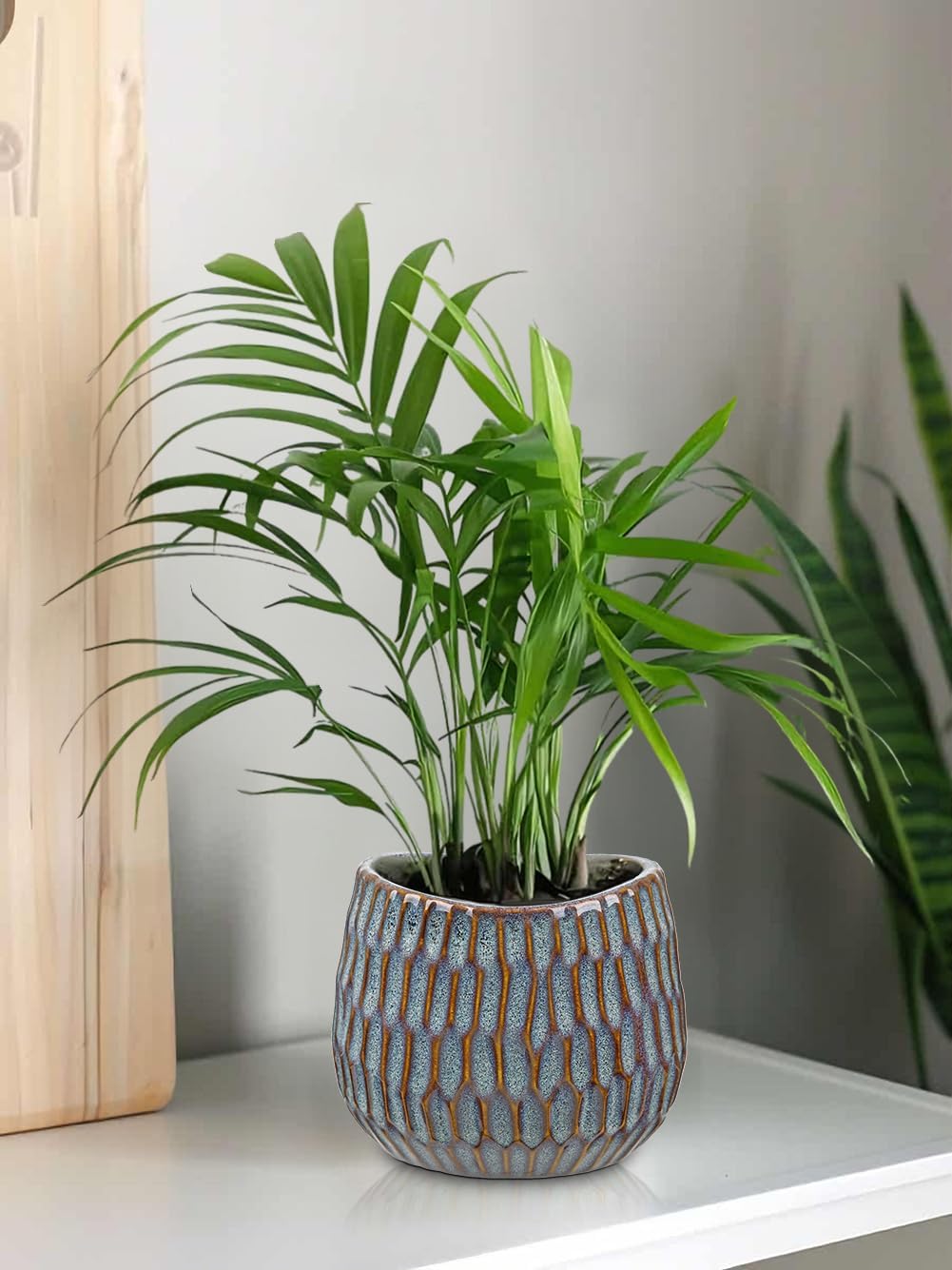Oairse Small Ceramic Pots for Plants, 4.9 inch Blue Plant Pot Indoor with Drainage Ceramic Planters for Indoor Plants