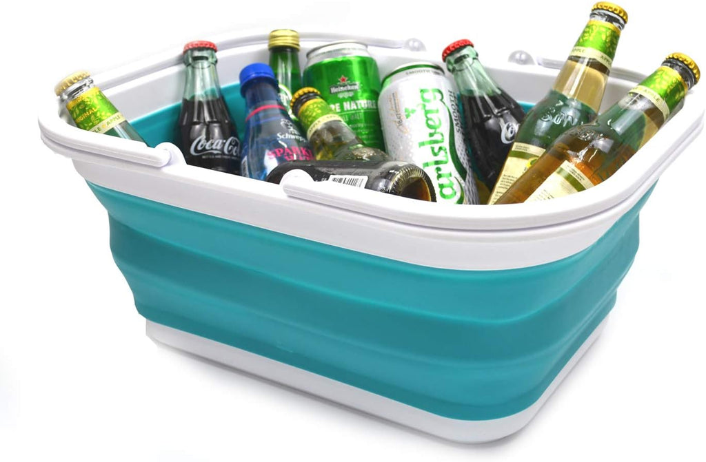 SAMMART 15.5L (4.1 Gallon) Collapsible Tub with Handle - Portable Outdoor Picnic Basket/Crate - Foldable Shopping Bag