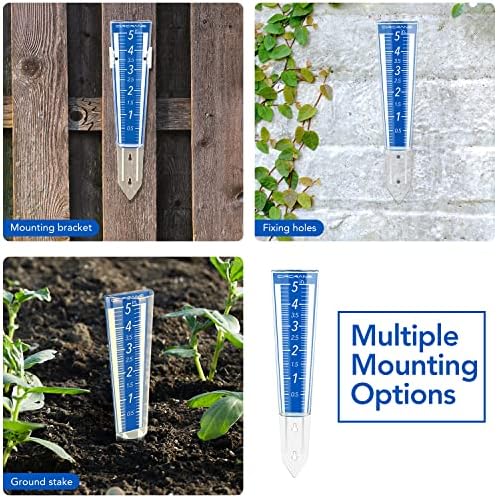 Circrane 5-Inch Capacity Outdoor Rain Gauge with Additional Hang Bracket& Stainless Steel Screws, Magnifying Scale and Numbers Design for Easy Read (Blue)