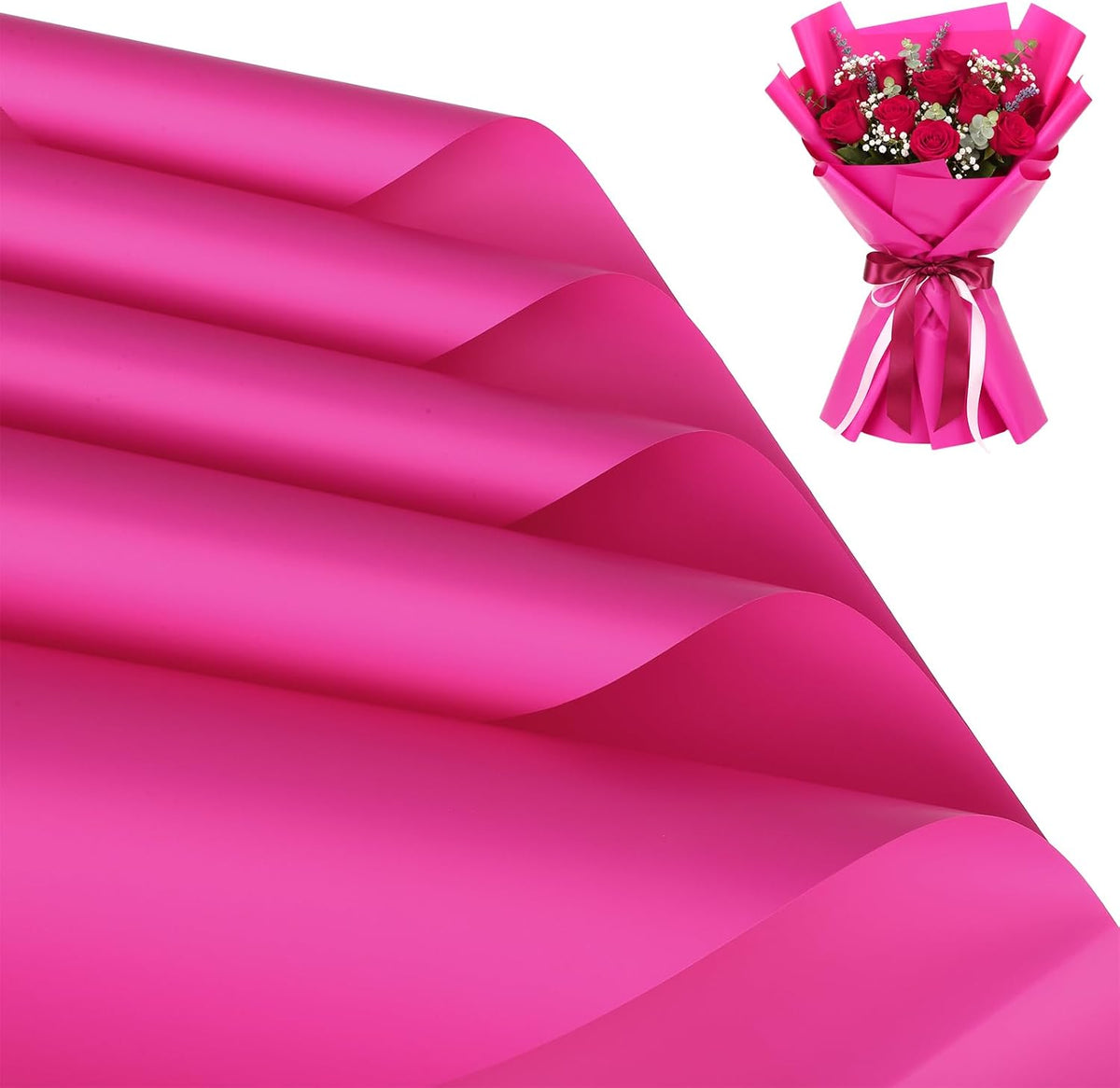 woric 25 Sheets Hot Pink Flower Wrapping Paper Waterproof