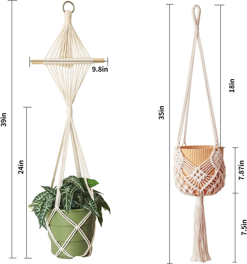 4 Pack Macrame Plant Hangers Indoor Up to 10 inch Pot, Boho Hanging Planters, Plant Holder with 8Pcs Stainless Steel