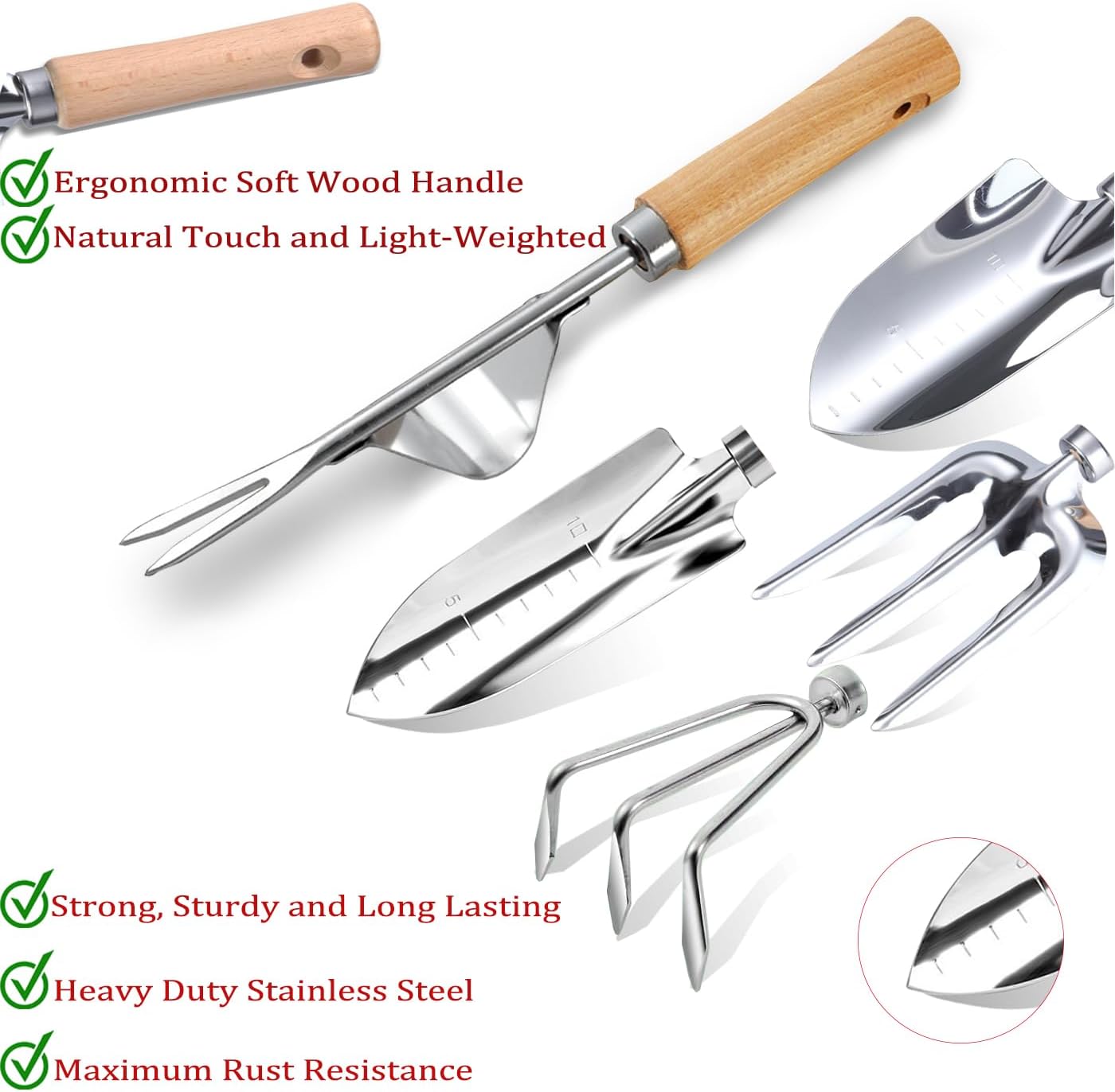 Garden Tool Set 11-Piece Heavy Duty Gardening Hand Tools - Rust-Resistant Stainless Steel with Durable Stylish Garden