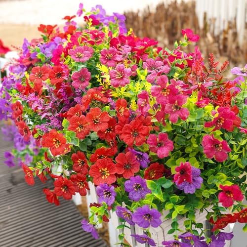 SHareconn 48 Bundles Artificial Flowers for Outdoors UV Resistant Decor