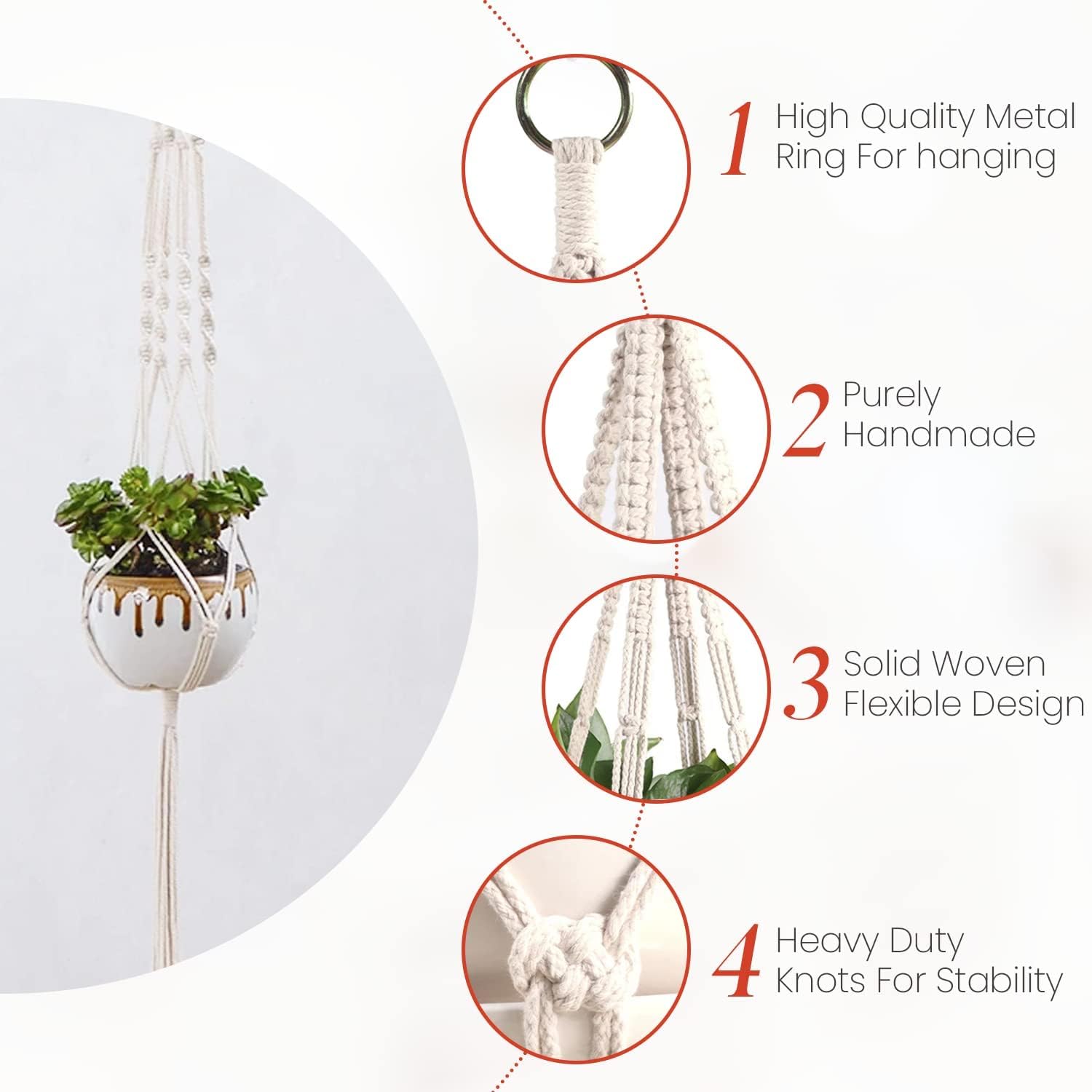 feedee Macrame Plant Hangers Indoor Macrame Hanging Planters for Indoor Plants, 6 Pack Hanging Plant Holders Indoor