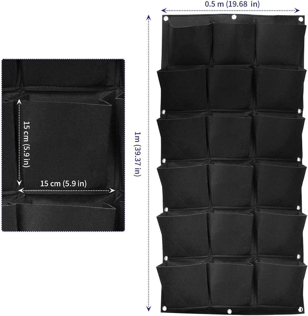 SOUJAP 2 Pack 18 Pockets Vertical Wall Garden Planter Plant Grow Bag, Hanging Felt Grow Bags Vertical Wall Garden for