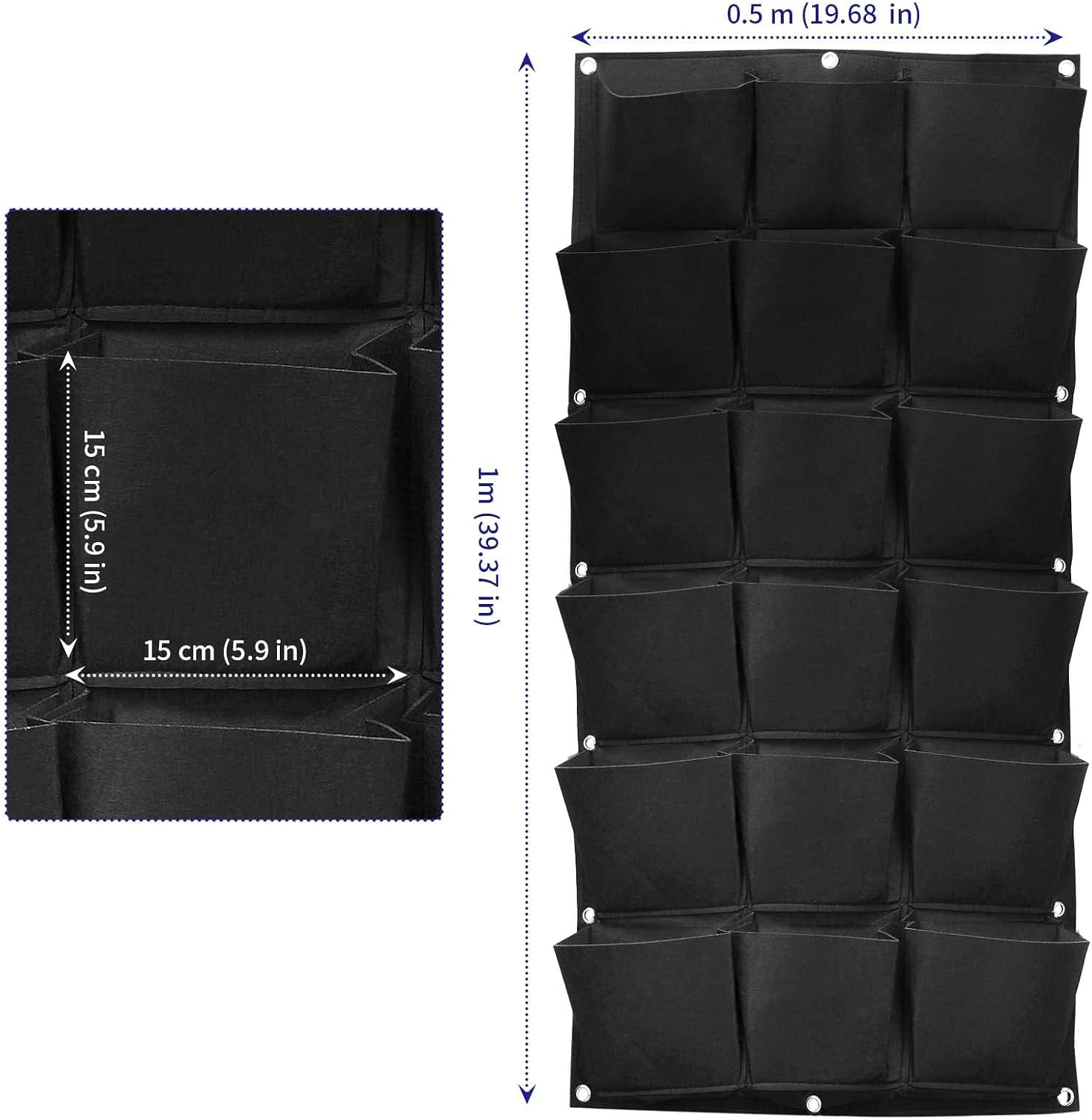 SOUJAP 2 Pack 18 Pockets Vertical Wall Garden Planter Plant Grow Bag, Hanging Felt Grow Bags Vertical Wall Garden for