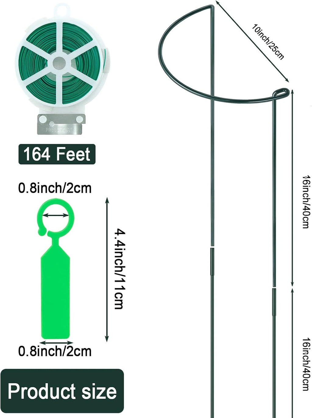 12 Pack 10" W x 32" H Plant Support Stakes, Large Peony Cages and Supports, Tall Peony Ring Supports, Garden Plant