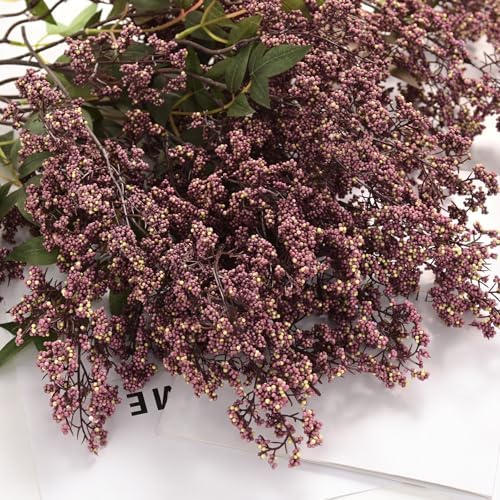 6Pcs 43In Faux Berry Stems, Artificial Nandina Fall Decor, Dusty Plum