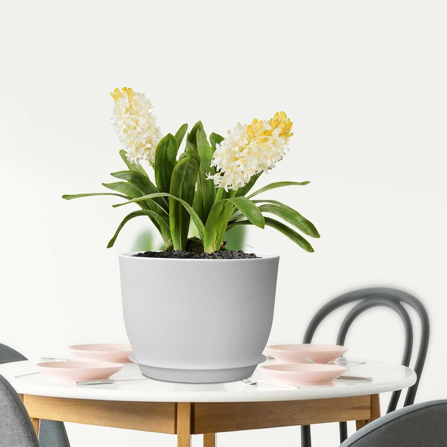 Meowell 12 inch Large Plant Pots, Plastic Planters with Drainage Holes and Saucers, Flower Pots for Indoor Outdoor