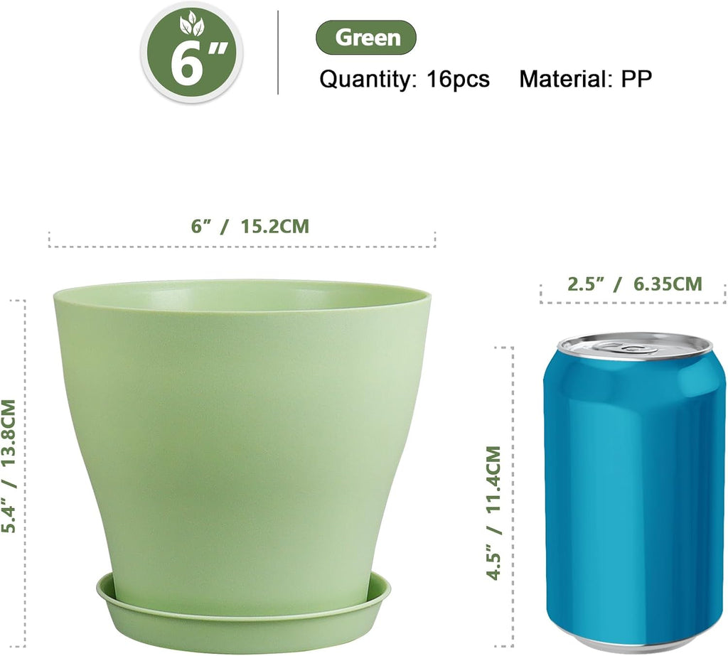 Meowell 6 inch Plastic Nursery Pots,16 Pack Plant Pots for Small Indoor Outdoor Plants, Flower Pots with Drainage Holes